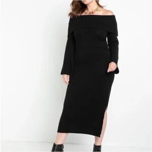 Eloquii Black Off the Shoulder Flare Sleeve Sweater Maxi Dress Size 26/28